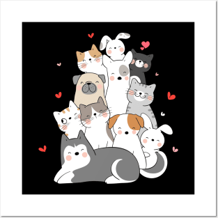 dogs and cats in love-cat lover-dog lover-cute cat-cute dog-cats-dogs-catshirt-dogshirt Posters and Art